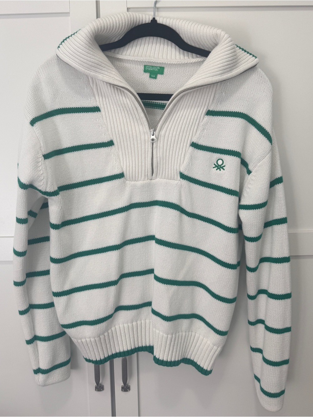 United Colors of Benetton Striped 1/4 Zip Cotton Sweater Size S